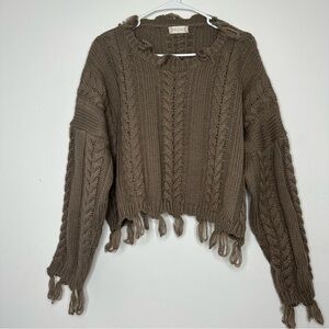 Altar'd State Felicitee Distressed Crop Cable Knit Sweater